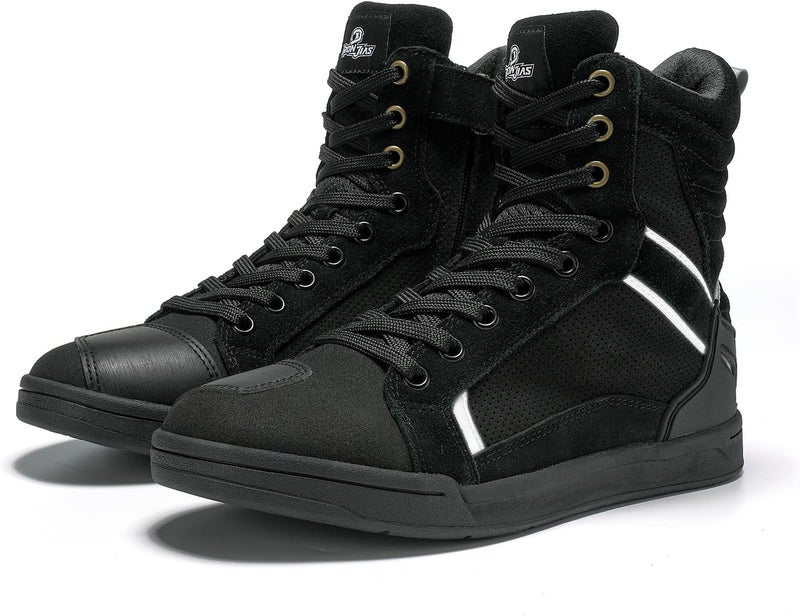 BORLENI أحذية دراجة نارية أحذية ركوب الشارع مضادة للانزلاق في الهواء الطلق للمشي والعمل للرجال باللون الأسود - Image 1